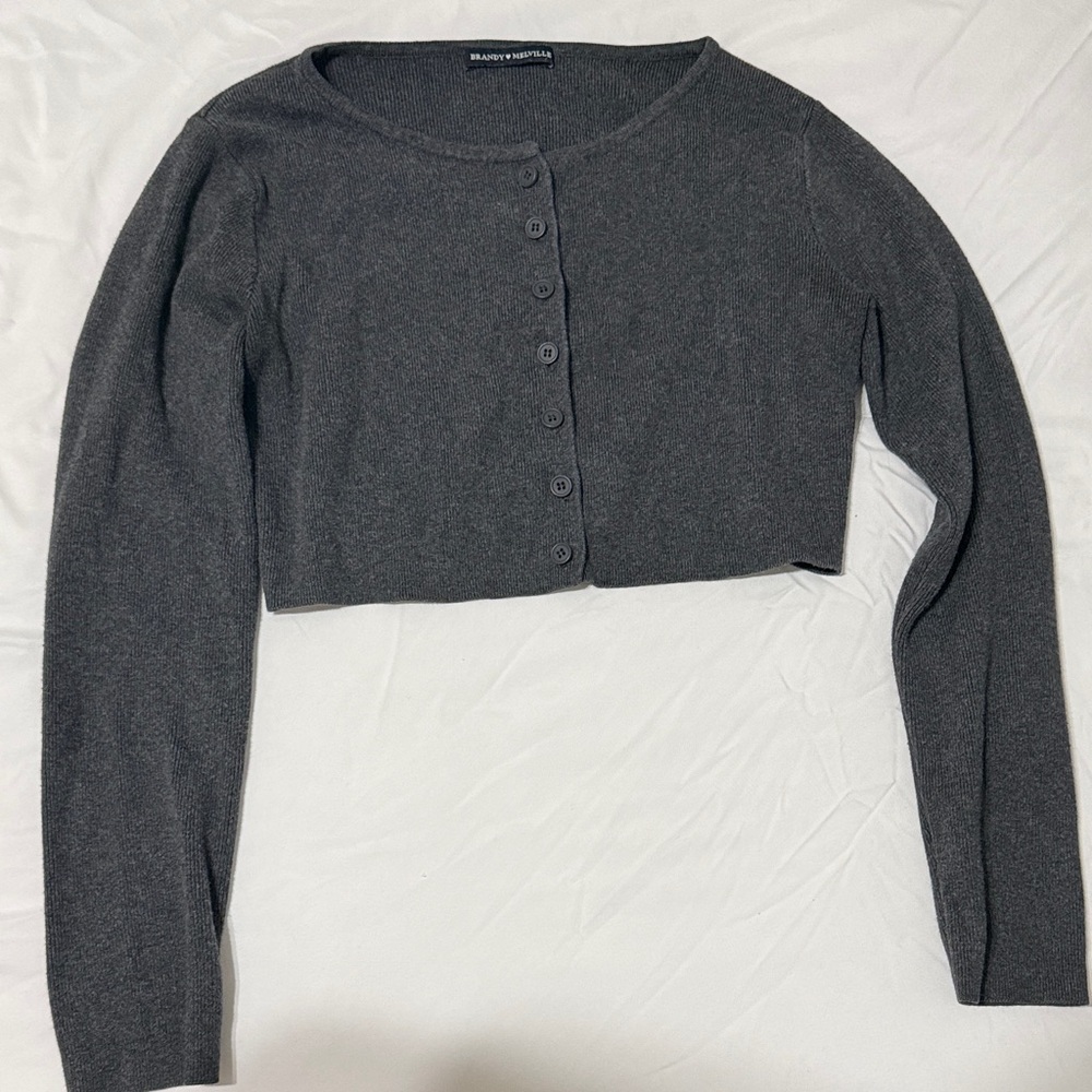 Brandy Melville Gray Cropped Button Cardigan